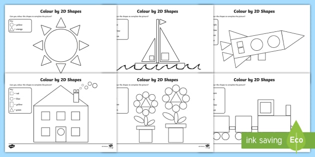 colour by 2d shapes worksheets teacher made