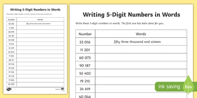 Place Value Writing 5 Digit Numbers In Words Worksheet Worksheet Scottish 