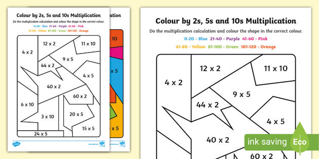 mixed color by 2s 5s and 10s multiplication worksheet worksheet