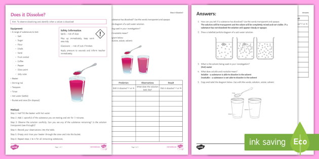 Dissolving Investigation Instruction Sheet Teacher Made