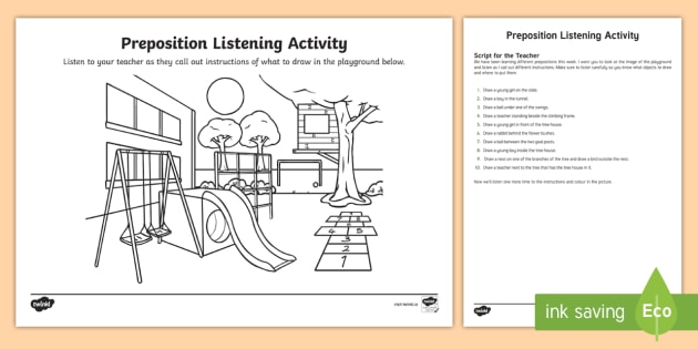 preposition listening worksheet primary resources twinkl