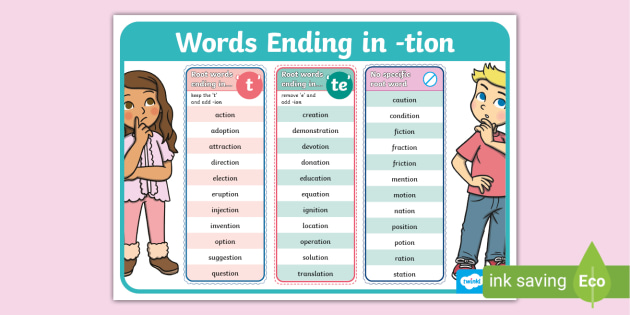 List Of Words Ending In tion Poster KS2 Twinkl