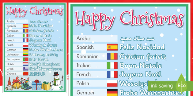 Mixed Language Happy Christmas Display Signs Happy Christmas