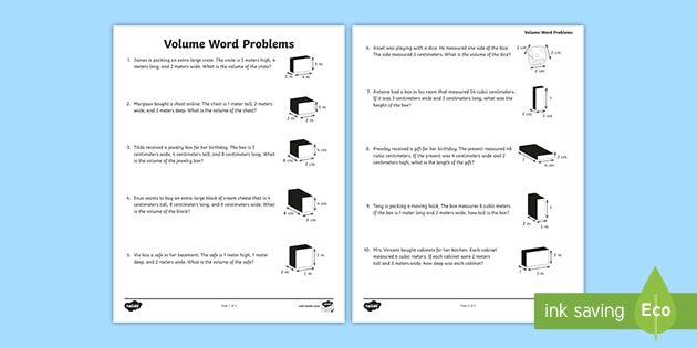 volume metric word problems worksheet teacher made