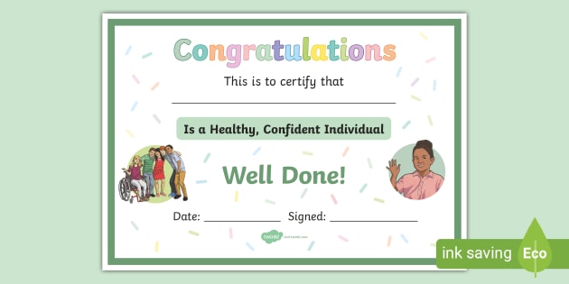 Four Purposes Certificate – Healthy, Confident Individual