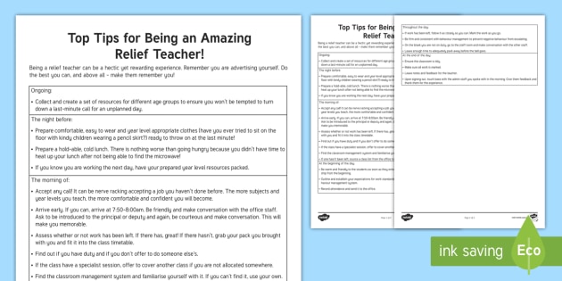 Top Tips For Being An Amazing Relief Teacher Checklist