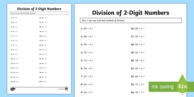 division of 2 digit numbers worksheet worksheet