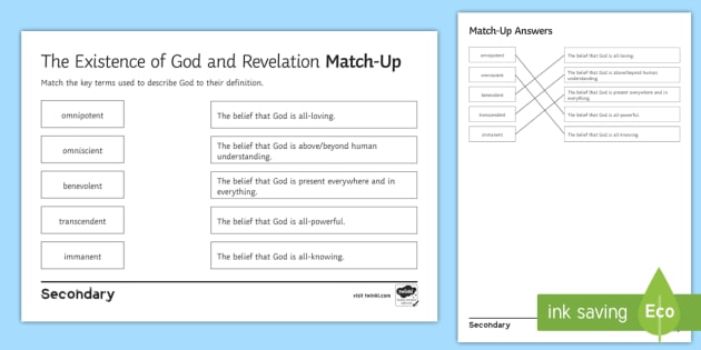 The Existence Of God And Revelation: Key Terms Match-Up Worksheet ...