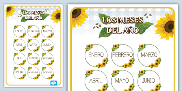 Carteles para asamblea: Los meses del año Girasoles