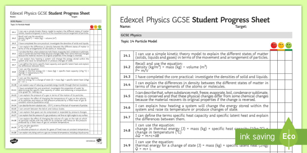 Edexcel Style Gcse Physics Particle Model Progress Sheet