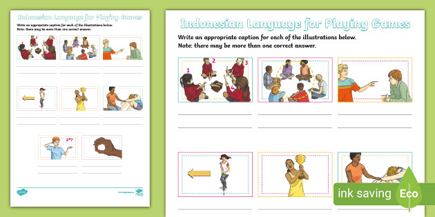 Playing Games Write the Caption Worksheet Indonesian