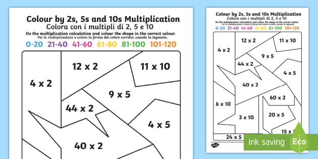 Mixed Colour By 2s 5s And 10s Multiplication Worksheet Worksheet