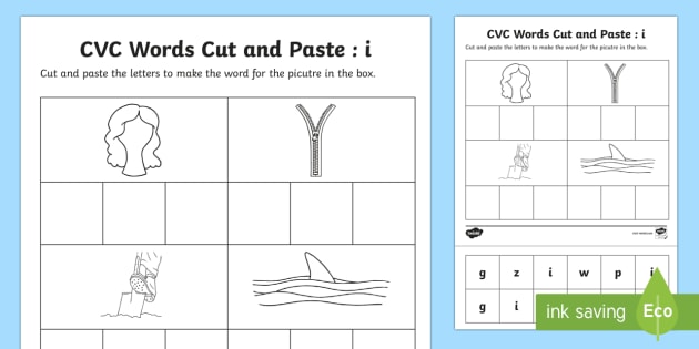 CVC Words Cut and Paste Worksheets i (teacher made)