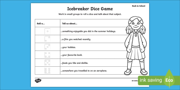 back to school ice breaker worksheet dice game