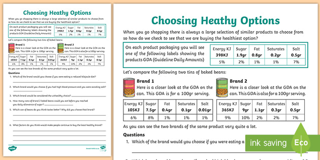 choosing healthy options worksheet teacher made