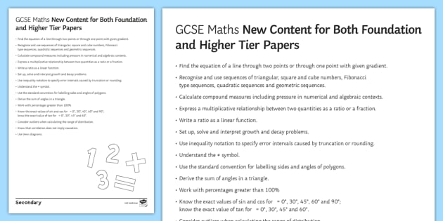 Gcse Maths New Topics Checklist