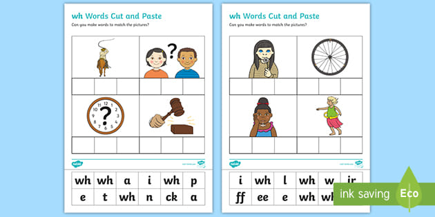 'wh' Cut and Stick Worksheet (teacher made)