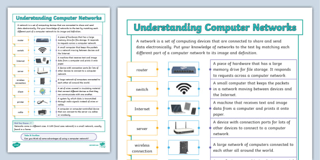 Understanding Computer Networks: Vocabulary Worksheet - Computing