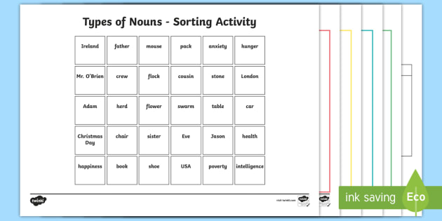 list of noun for kids sorting activity teacher made