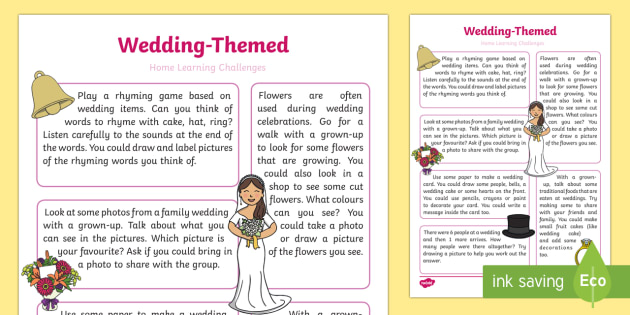 Wedding Themed Home Learning Challenges Reception Fs2