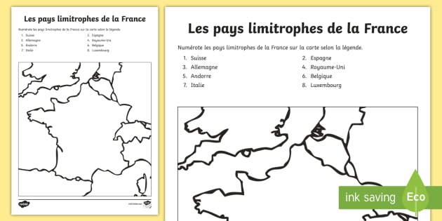carte france et pays limitrophes Feuille d'activités : Les pays limitrophes de la France