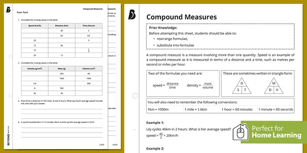 👉 Compound Measures Worksheet - Home Learning | KS3 Maths