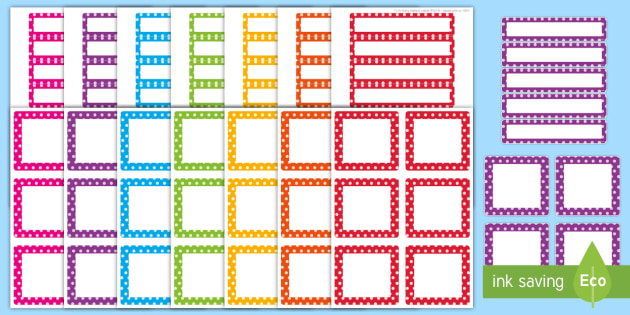 Etiquetas multicolores con puntos para perchas bandejas