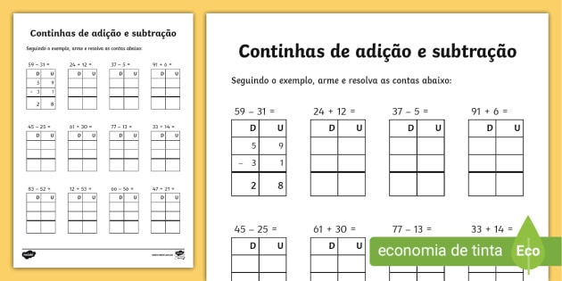 Atividade de Adição e Subtração para o 2º Ano - Twinkl