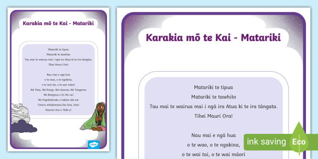 Karakia mō te kai. Te reo Māori prayer for use during Matariki.