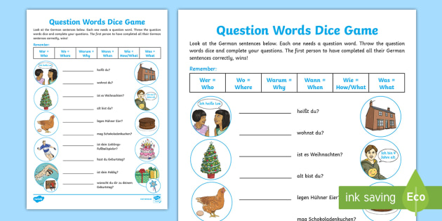 German question words - Question Words Dice Game German