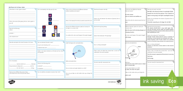 Aqa Physics Separate Unit 8 Space Revision Activity Mat