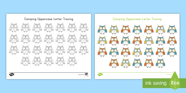 camping uppercase letter tracing activity