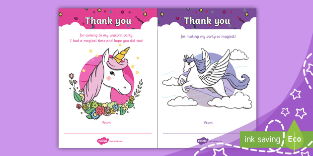 Unicorn Party Thank You Cards Teacher Made