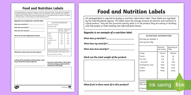 Food Labels Nutrition Activity Worksheet | Twinkl - Twinkl