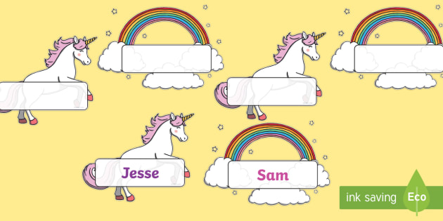 Unicorn and Rainbows name labels School name tags School 