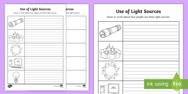 Use of Light Sources Worksheet / Worksheet (teacher made)