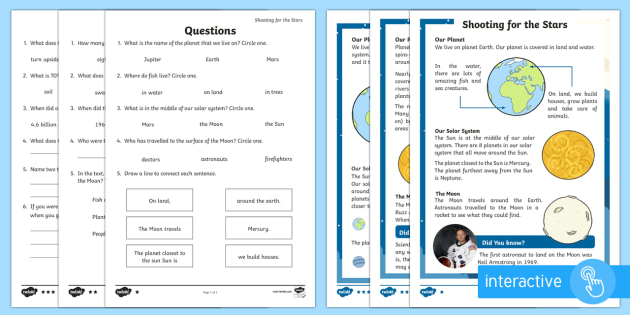 Planets and Solar System Reading Comprehension Worksheets