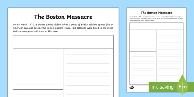 The Boston Massacre Newspaper Report Writing Worksheet