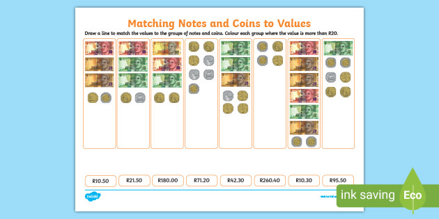 money values matching activity south african money