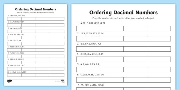 Ordering Decimal Numbers Activity Teacher Made