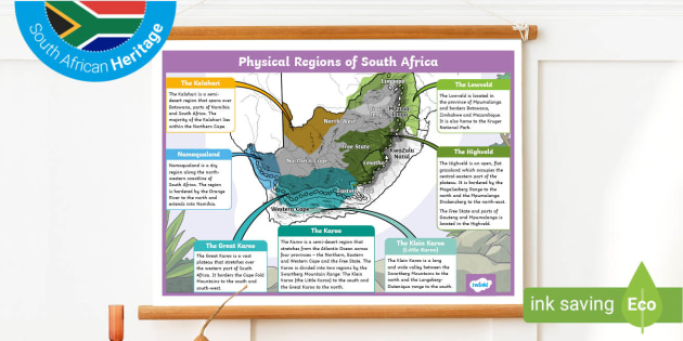 Physical Map Of South Africa Grade 5 Geographical Regions Of South Africa Poster - Printable