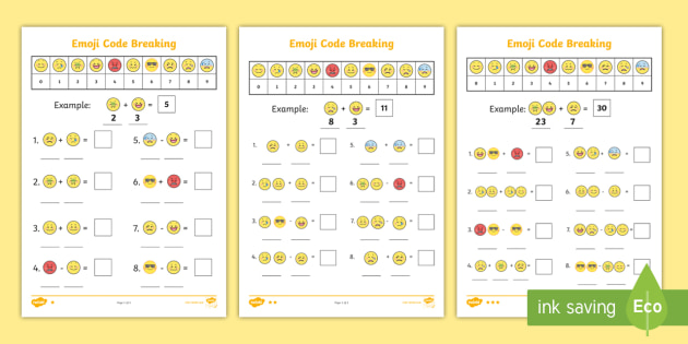 emoji addition and subtraction crack the secret code worksheets