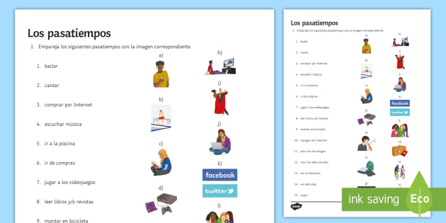 Hobbies And Free Time Activities Matching Worksheet Worksheet Spanish Free printable spanish worksheets ks3