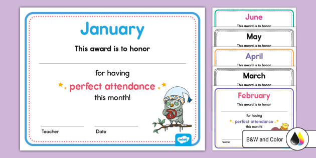 monthly-attendance-awards-teacher-made-twinkl for Perfect Attendance Award Free Printable Monthly Attendance Awards (teacher made) - Twinkl for Perfect Attendance Award Free Printable