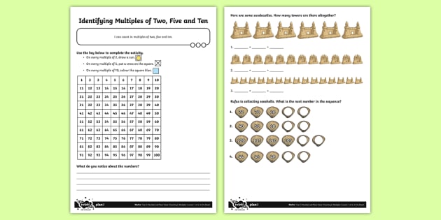 Seaside Themed Counting In 2s 5s And 10s Worksheet Worksheet