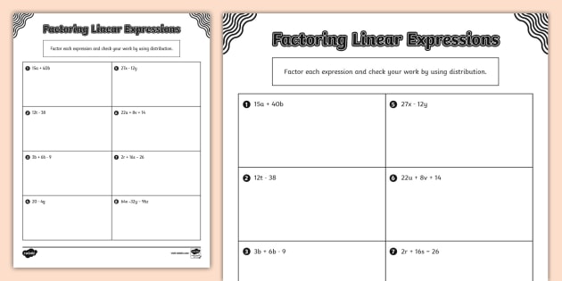 Factoring Expressions Worksheet Solved) Factor 48 8x To Identify The