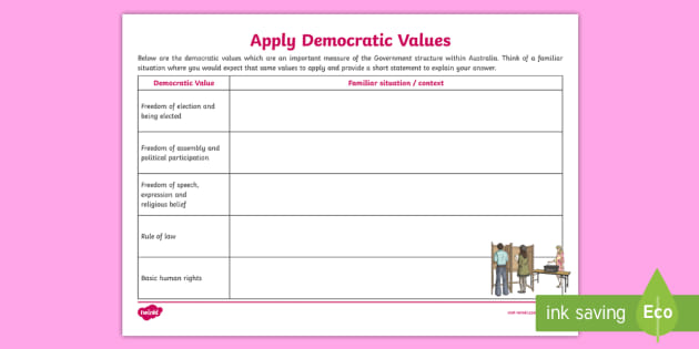 Apply Democratic Values Worksheet Teacher Made