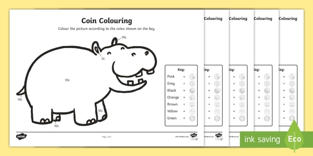 Coin Colouring Worksheets