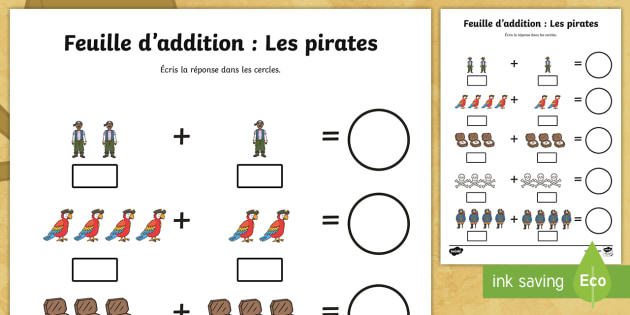 Feuille d'addition : Les pirates (teacher made)