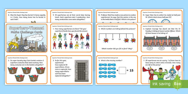 Year 1 Superhero Themed Maths Challenge Cards (teacher made)